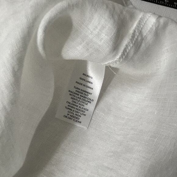 MAGASCHONI Linen Top Sz‎ L Roll Tab Sleeve Collared Button Up Big Pockets White - Picture 8 of 9